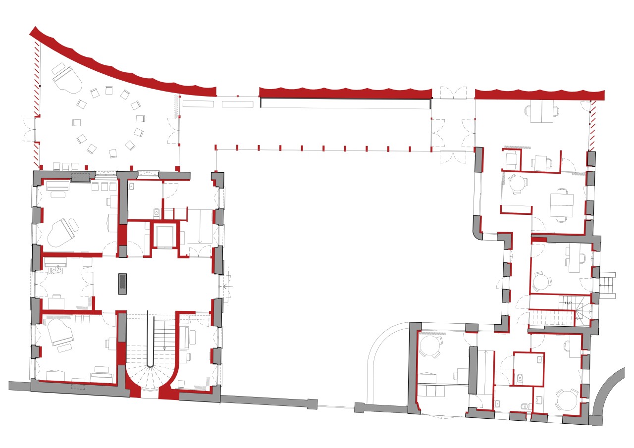 Plan du projet des pavillons d’entrée, rez-de-chaussée