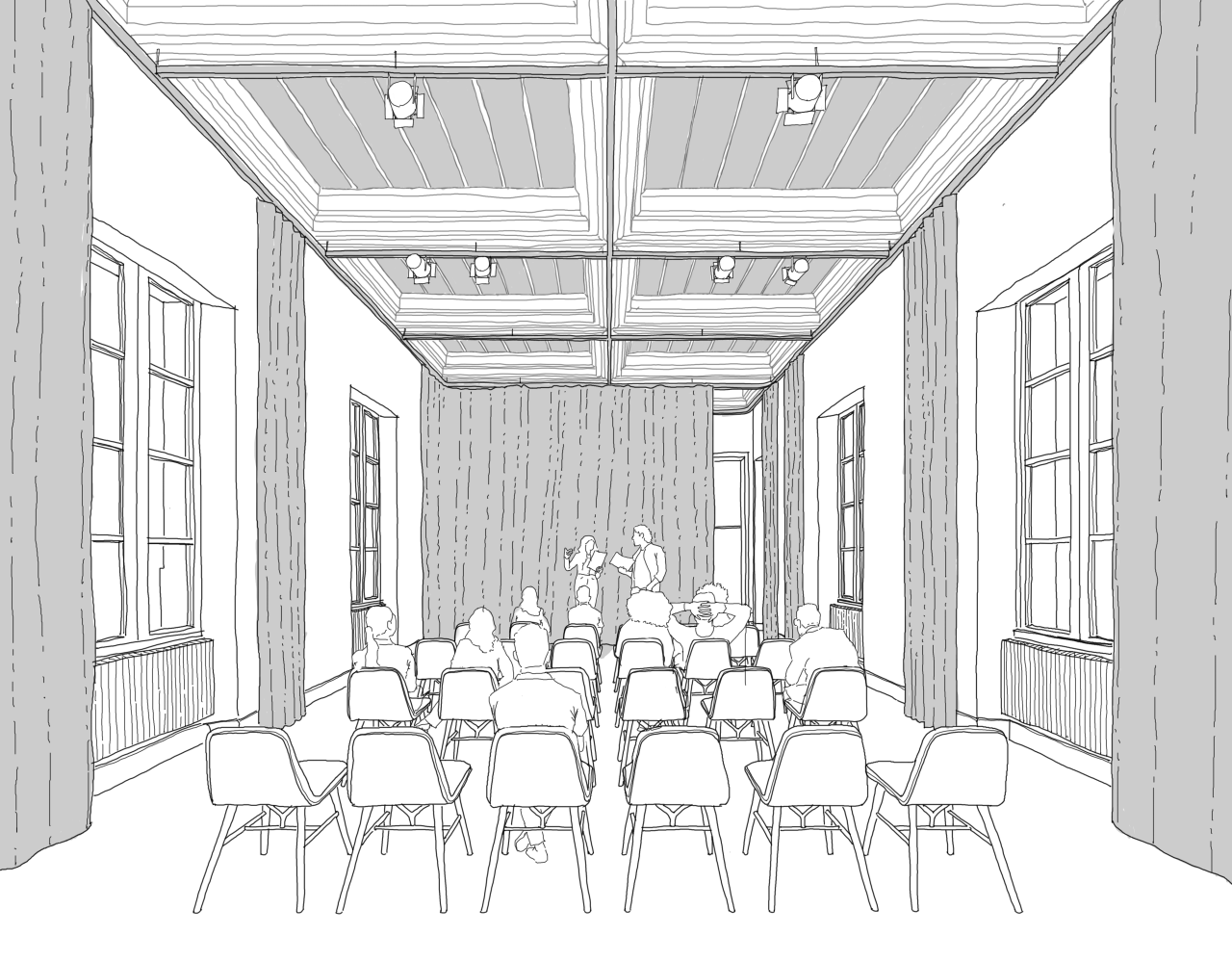 Perspective projet de la grande salle du pavillon Langlois