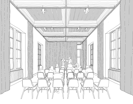 Perspective projet de la grande salle du pavillon Langlois