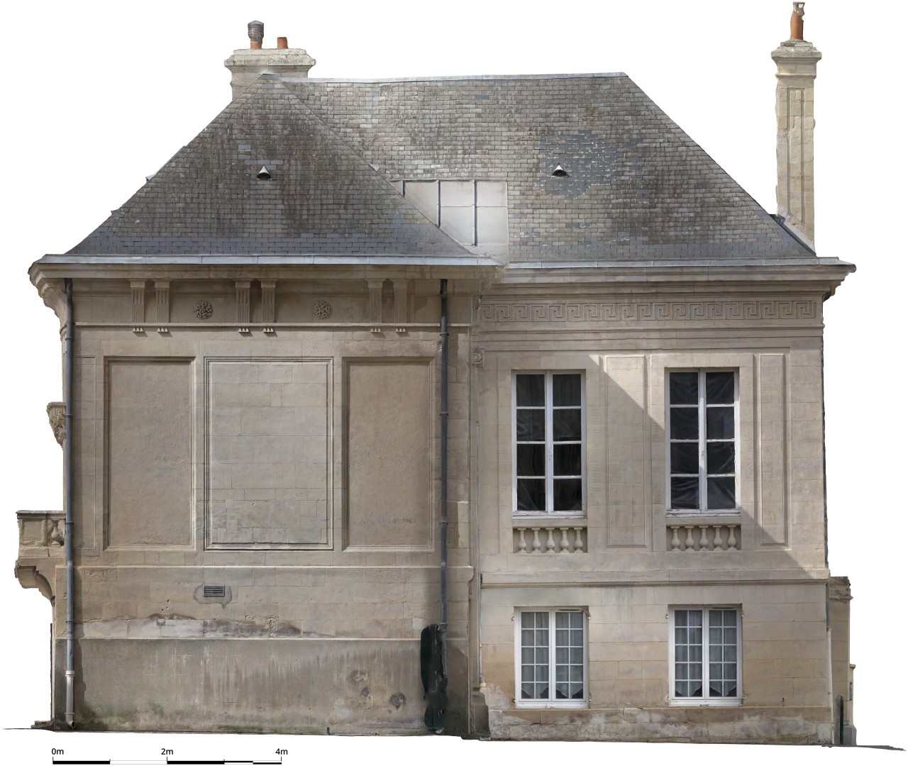 Ortophoto de la façade Est du pavillon Langlois réalisée par Ukko