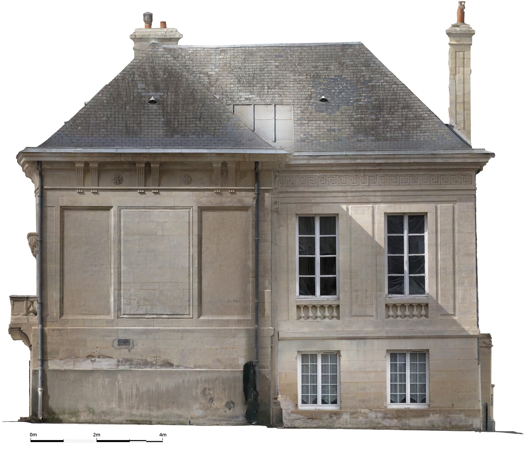 Ortophoto de la façade Est du pavillon Langlois réalisée par Ukko