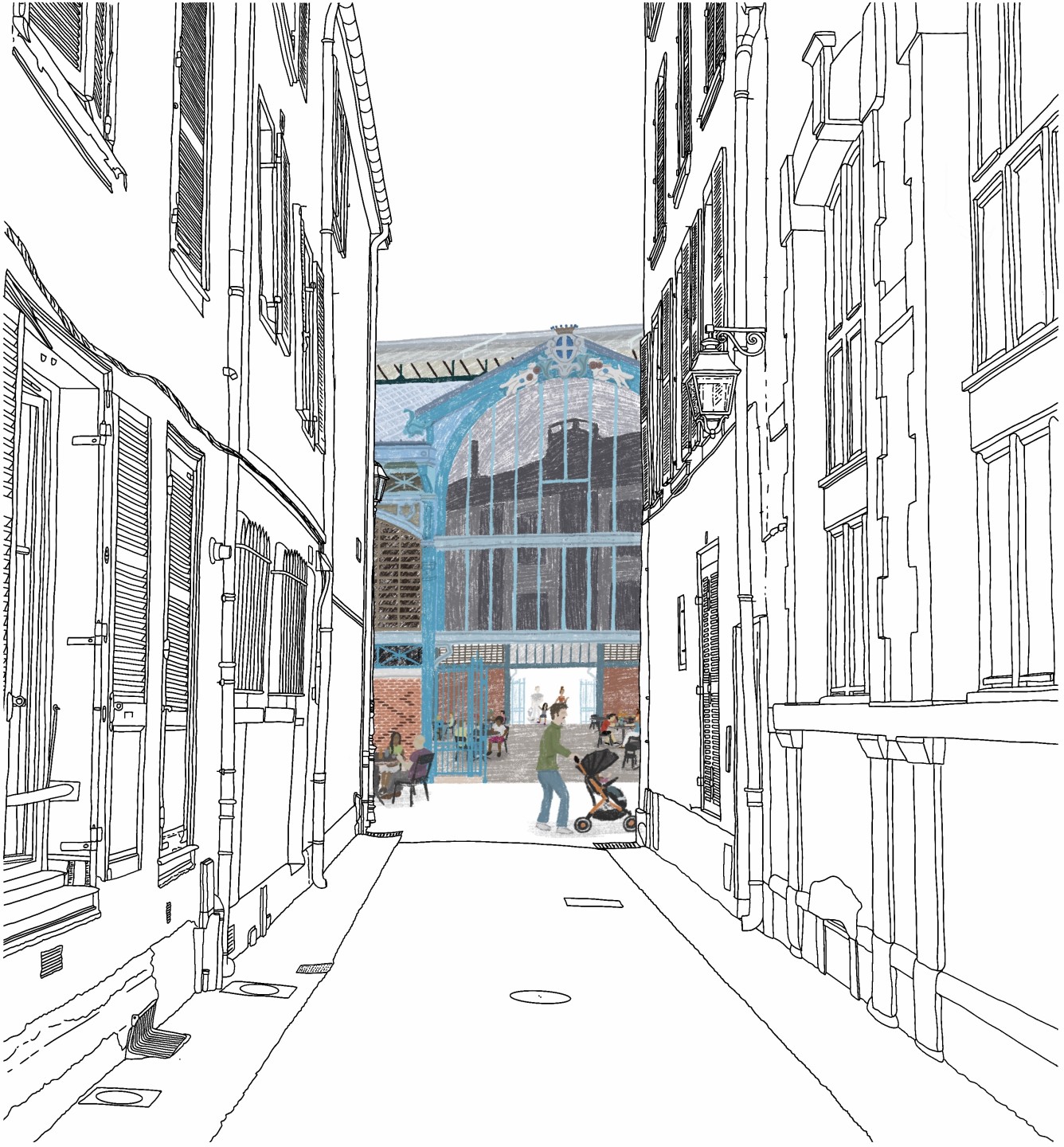 Vue du marché depuis la rue de l’Olican